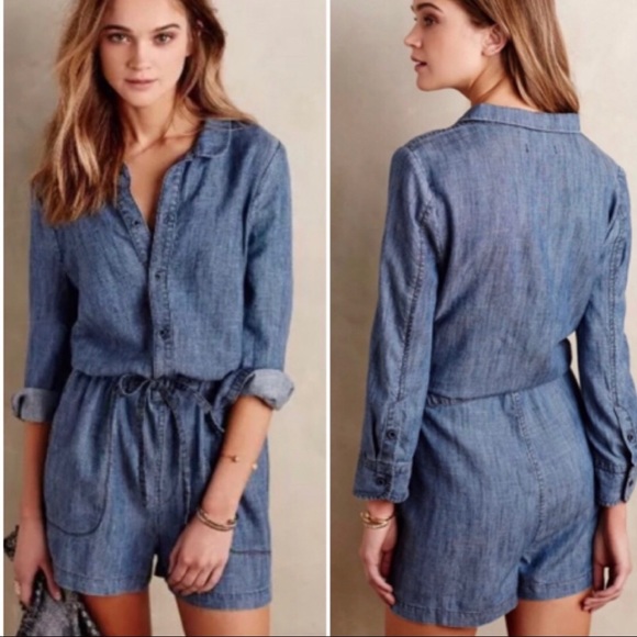 Anthropologie Pants - Anthropologie Level 99 Linen Blend Chambray Romper